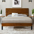 Mid-Century Modern Solid Wood Bed Frame King Size Platform Bed with Three-Piece Headboard Design, No Box Spring Needed, Brown