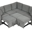109.1' Sectional Sofa Convertible Pull-out Sofa Bed with Movable Storage Ottoman, Gray Chenille Fabric