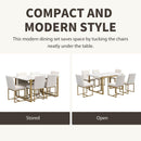 TOPMAX Modern Dining Table Set for 6 Faux Marble Kitchen Table Set with 6 Upholstered Dining Chairs, 7-Piece, White+Golden