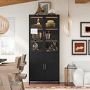 Modern Style 76.75'' Tall Steel Display Cabinet with Double Glass Doors, LED Lights, 3-Sided Glass for Collectibles - Black