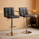 Grey Adjustable PU Leather Swivel Bar Stools Set Of 2