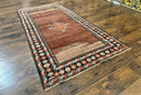 Antique Persian Rug 4x7, Sarab Tribal Wool Carpet, Brown and Multicolor, Handmade Wide Runner Rug 4 x 7, Open Field, Rainbow Border