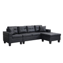 Modern Sectional Sofa Set with L Shape Chaise Lounge, Cup Holder, Black PU, 4 Seat