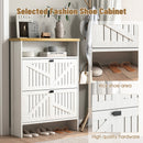 4-Layer Folding White MDF Shoe Cabinet with Metal Rounded Corners – Convenient Shoe Storage