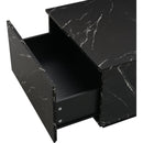 Modern 35.4 x 23.6 Inch Two-tone Coffee Table with Faux Marble and Walnut Wood Grain Finish, Rectangular Center Table with 2 Storage Drawers, Practical Cocktail Table for Living Room, Black