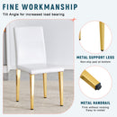A Set of 4 White PU Leather Backrest Chairs with Gold Metal Legs - A Perfect Match, Suitable for Minimalist and Contemporary Home Décor Styles, With Product Dimensions of 16.2*18.5*34.6 inches