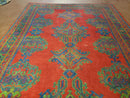 7x11 Turkish Oushak Rug, Vintage Red & Blue Oriental Carpet, Hand Knotted Wool Area Rug 7 x 11, Turkish Sparta Rug, Antique Turkish Rug Nice
