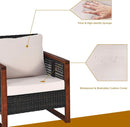 3 Piece Outdoor Patio Furniture Set With Wicker Chairs And Coffee Table Washable Cushions Acacia Wood Frame