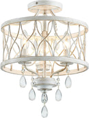 Farmhouse Crystal Ceiling Light Three Light White Fixture