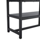 Table and chair set.71*35.4 inch White And Black Spliced Dining Table With Storage Function In The Middle Of The Table Legs.Paired With 8 Black PU Dining Chairs, Simple And Versatile.
