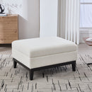 33.86'W Upholstered Wood Base Storage Ottoman with Reversible Lid Coffee Table, Foot Stool Square Footrest with Rubberwood Legs for Living Room Bedroom Entryway and Office, Ivory Boucle.