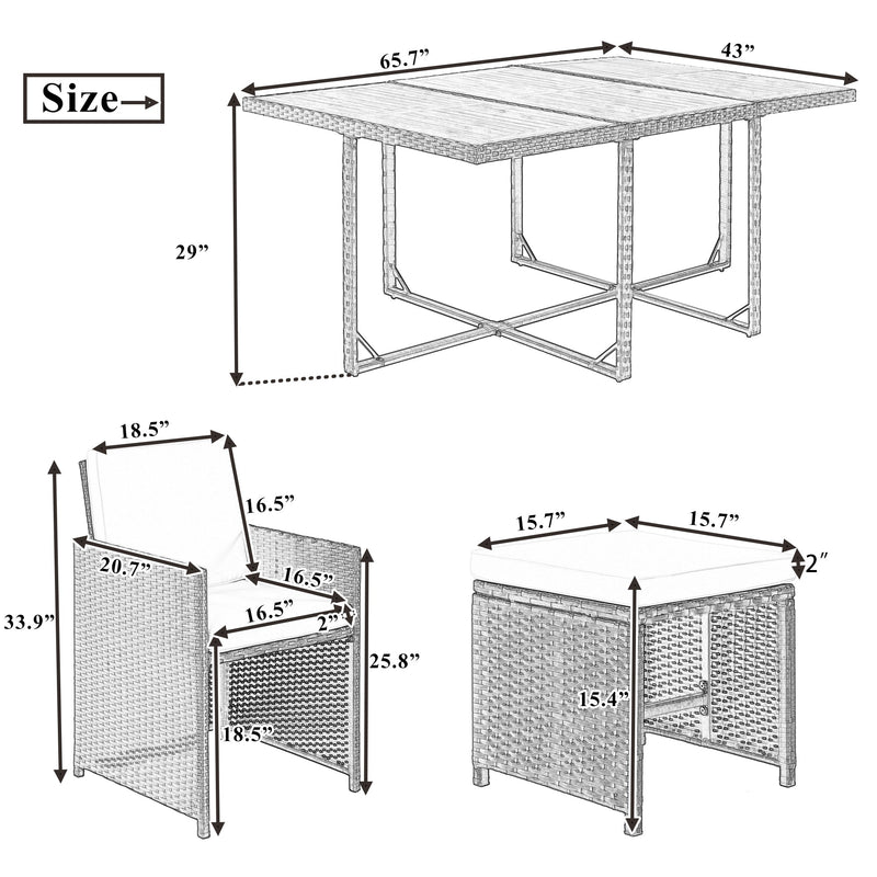 Walker Edison | Outdoor 11-Piece All-Weather Wicker Dining Table Set