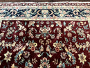 Indo Persian Rug 8x10, Floral Allover with Bird Pictorials, Maroon and Navy Blue, Handmade Wool Area Rug