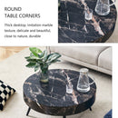 31.5' Black Marble-Patterned MDF Round Coffee Table with black Metal Legs.Adjustable Feet,Coffee table,Round Table Design,MDF Material,Black Marble Pattern.