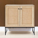 Two Door Rattan Storage Cabinet Natural Finish With Non Scratch Foot Pads For Living Room Hallway Kitchen