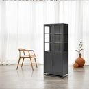 Modern Style 76.75'' Tall Steel Display Cabinet with Double Glass Doors, LED Lights, 3-Sided Glass for Collectibles - Black