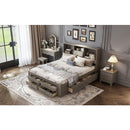 King Size Platform Bed with Storage Headboard and 8 Drawers, Gray