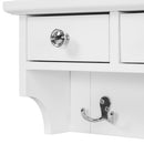 Floating Makeup Vanity with Big Mirror, Wall-Mounted Storage Vanity with Drawers, Pockets & Hooks, Space-Saving Decorative Home Organizer, White, Engineered Wood, 23.8 x 6.1 x 31.8 inches