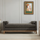 Elegant Upholstered Bench,Daybed,Ottman with Wood Legs & 2 Bolster Pillows, Gray PU, 66.34'W for Bedroom, Living Room, Entryway