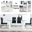 Glass Dining Table Large Modern Minimalist Rectangular for 6-8 with 0.4' Tempered Glass Tabletop and white MDF Trapezoid Bracket,For Kitchen Dining Living Meeting Room Banquet Hall F-1550