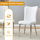 Table and chair set.64.5x35.4 Inch Stylish White Marble Textured Dining Table.Paried With 4 White PU Chairs with a vertical stripe design on the backrest.Create Your Exclusive Low-Key Luxury Space.