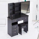 37' Middle Size Left Drawer Desktop Vanity Table + Cushioned Stool, Extra Large Right sliding mirror, Multi Layer High Capacity Storage, Practical Fashionable Dresser, Suitable For Large Space