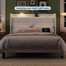 Full Size Platform Bed Frame With USB Charging Station And Storage Headboard