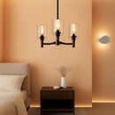 Three Light Black Glass Chandelier For Dining Room And Entryway With Glass Shade