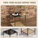 Beige Patio Rocking Chairs Set With Glass Coffee Table