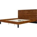 Mid-Century Modern Solid Wood Bed Frame King Size Platform Bed with Six-Piece Headboard Design, No Box Spring Needed, Brown