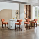 Mid Century Modern Counter Height Bar Stools Set of 2, Farmhouse Linen Fabric Upholstered Accent Chair Curved Backrest with Copper Nails around,Kitchen Chairs with Hardwood Frame, Orange