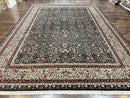 Large Sino Persian Rug 10x14, Wool Hand Knotted Vintage Carpet, Dark Green & Beige, Kirman Floral Rug, Fine Weave, Traditional, Large