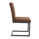 Ergonomic Brown Technology Fabric Dining Chairs with Black Metal Legs, Comfortably Simple Design, Set of 4