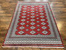 Pakistani Bokhara Rug 6x8, Fine Turkoman Carpet, Wool Handmade Vintage, Red, 6 x 8 Medium Sized Rug, Turkmen Rug