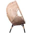 New Grid Style  PE Wicker Weaving Patio Egg Chair with Natural Color Rattan Beige Cushion