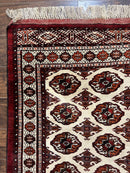 Persian Turkoman Rug 7x8, Almost Square Rare, Hand Knotted, Yamud, Bohemian Rug, Handmade Tribal Rug, Cream Red, Handmade Oriental Carpet