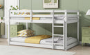 Solid Wooden , Solid Rubber Wooden Twin over Twin Floor Bunk Bed with Ladder ,Upper and Bottom Bed Platforms crafted with Strengthened Slats, White