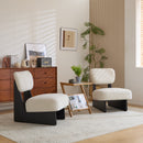 [Set of 2] Modern Beige Lounge Chair with Polyester Upholstery, Sturdy Black Wood Base, Minimalist Design, Stylish and Comfortable Accent Seating for Living Room, Bedroom, or Office