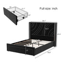 Full Size Modern Upholstered LED Bed Frame with Storage Drawers, Velvet Platform Bed with Wingback Headboard, RGB Light, Wooden Slats Support, No Box Spring Needed, Black