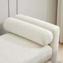 Elegant Upholstered Bench, Daybed, Ottoman with Wood Legs & Bolster Pillows in Ivory Boucle, 66.34'W