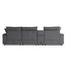 Modular Corduroy Sectional Sofa with Bluetooth Speakers, USB Charger, Cup Holders, Storage, and Ottoman in Dark Gray