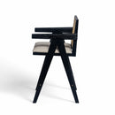 27' Height, Cream Grey Woven Cane Plastic Backrest Bar Stool - Foam-Padded Fabric Seat & Durable Rubberwood Frame