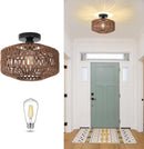 Dark Brown Hand Woven Rattan Ceiling Light With Dimmable LED