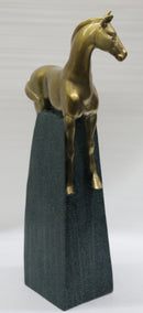 Large Extra Large Green and Gold Patina Stallion Horse Bronze Sculpture Figurine