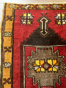 Turkish Yastik Rug 2x3, Geometric Medallion, Small Turkish Wool Rug, Red
