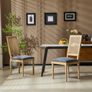 Vintage Inspired French Country Dining Chairs Set of 2 with Cane Backrest & Upholstered Seats in Rustic Weathered Finish