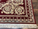 Aubusson Rug 9x12, Wool Handmade Carpet, Elegant French European Design, Dark Maroon Red, 9 x 12 Room Sized Rug, Finely Hand Knotted