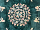 Chinese Art Deco Rug 9x12, Wool Hand Knotted Vintage Carpet, Dark Green & Cream, 90 Line Carving Rug