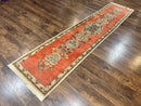 Persian Tabriz Runner Rug 3 x 12, Vintage Hand Knotted Wool Oriental Hallway Carpet, Light Red Beige Tan, Fine Weave, Semi Open Field, Traditional