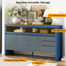 U_Style 60' 3-Door Sideboard with 3 Drawers - Modern Solid Ash Veneer MDF Sideboard, Semi-Open Shelf & Center Semi-Circular Cutout in Back Panel, Large Storage Cabinet for Living Room, Hallway, Dining